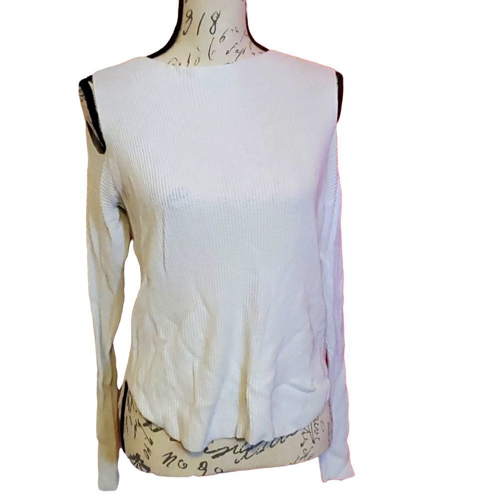 Express Cold Shoulder White Rib Sweater